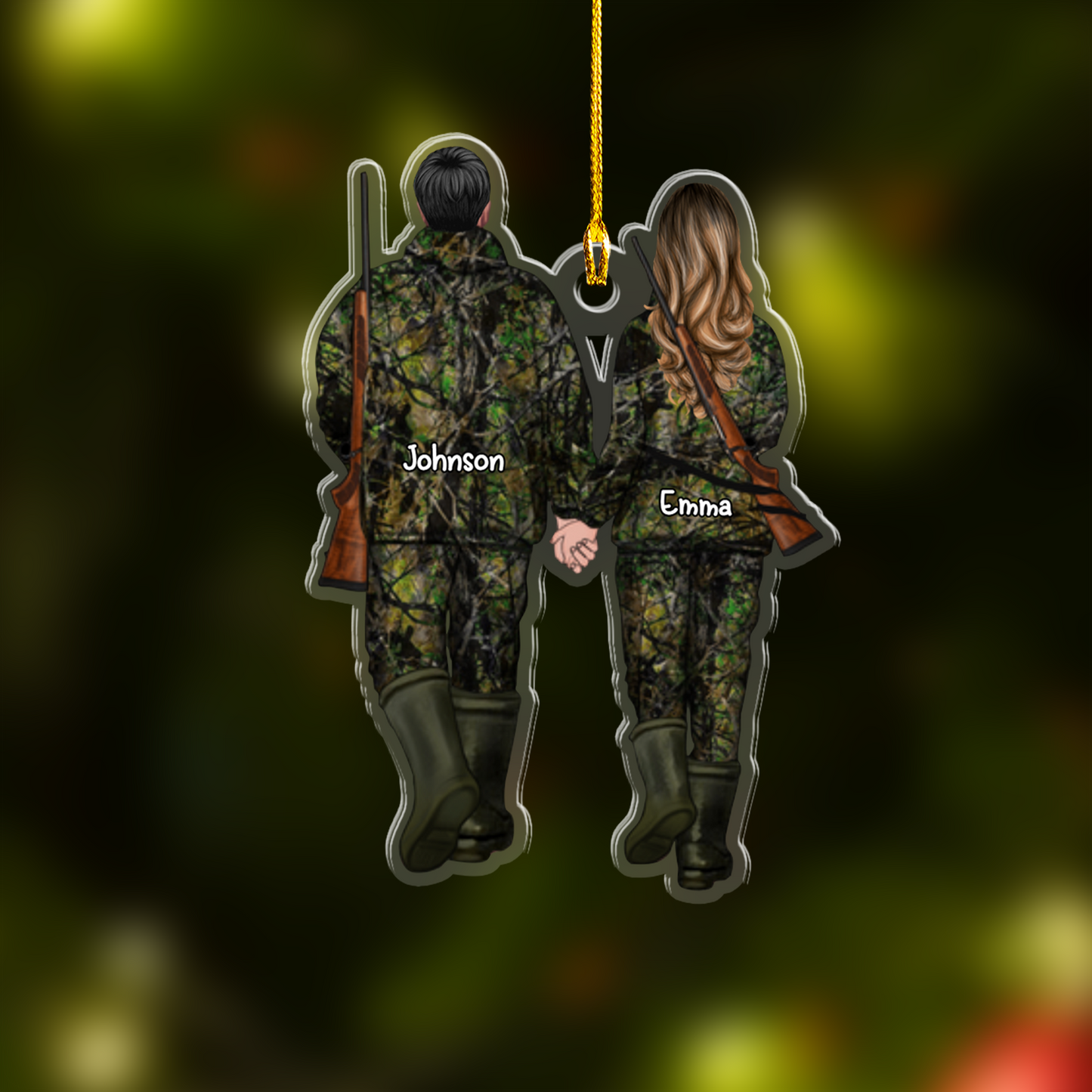 Personalized Hunting Couple Partners Flat Acrylic Keychain, Meaningful Gifts For Couple Partners Soulmates Love Hunting