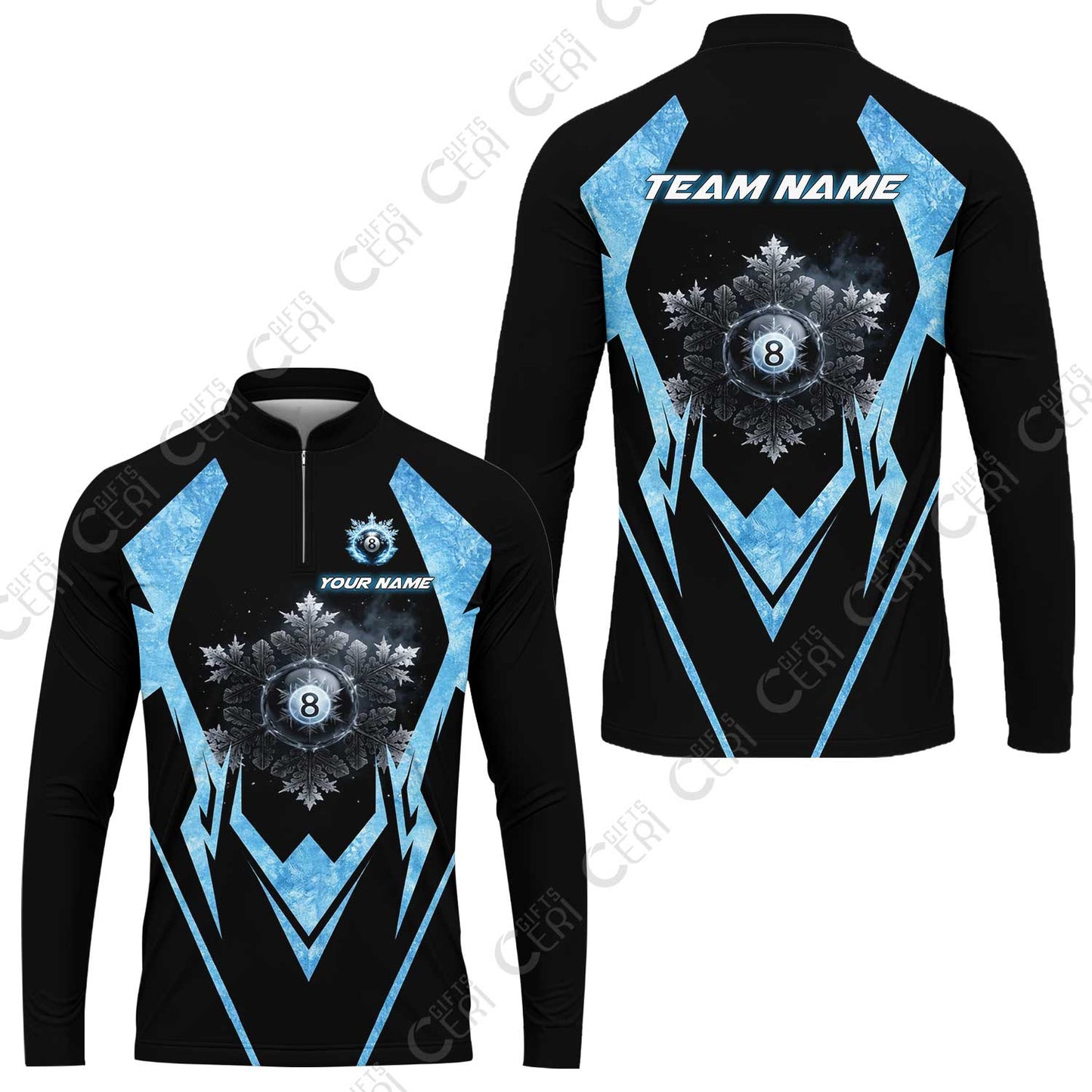 Customized Billiards Stand Collar Quarter-Zip Long Sleeve Jersey, Personalized Ice Break 8 Ball Jersey Gift For Billiard Players
