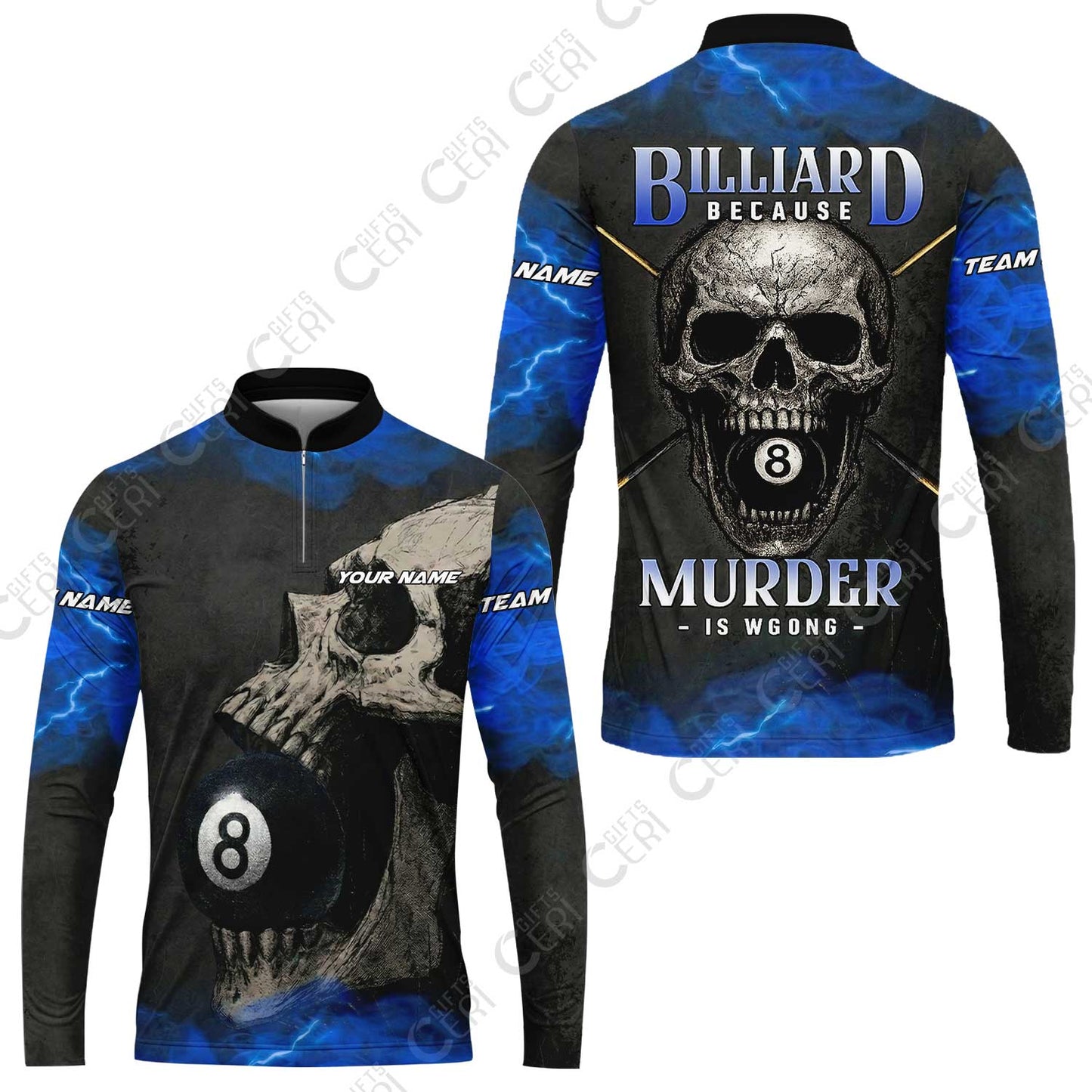 Customized Billiards Stand Collar Quarter-Zip Long Sleeve Jersey, Personalized Death Break 8 Ball Jersey Gift For Billiard Players