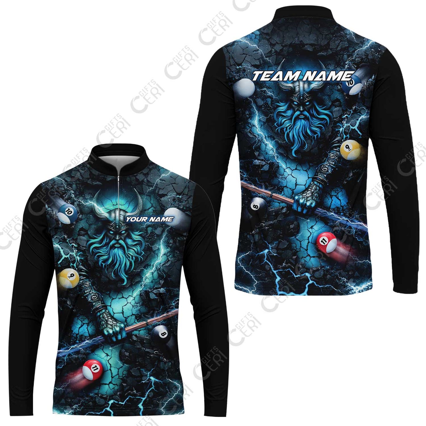 Customized Billiards Stand Collar Quarter-Zip Long Sleeve Jersey, Personalized Thunder Viking Billiards Jersey Gift For Billiard Players