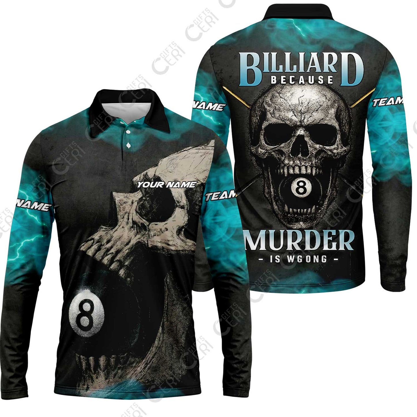 Customized Billiards Long Sleeve Polo Shirt, Personalized Death Break 8 Ball Jersey Gift For Billiard Players