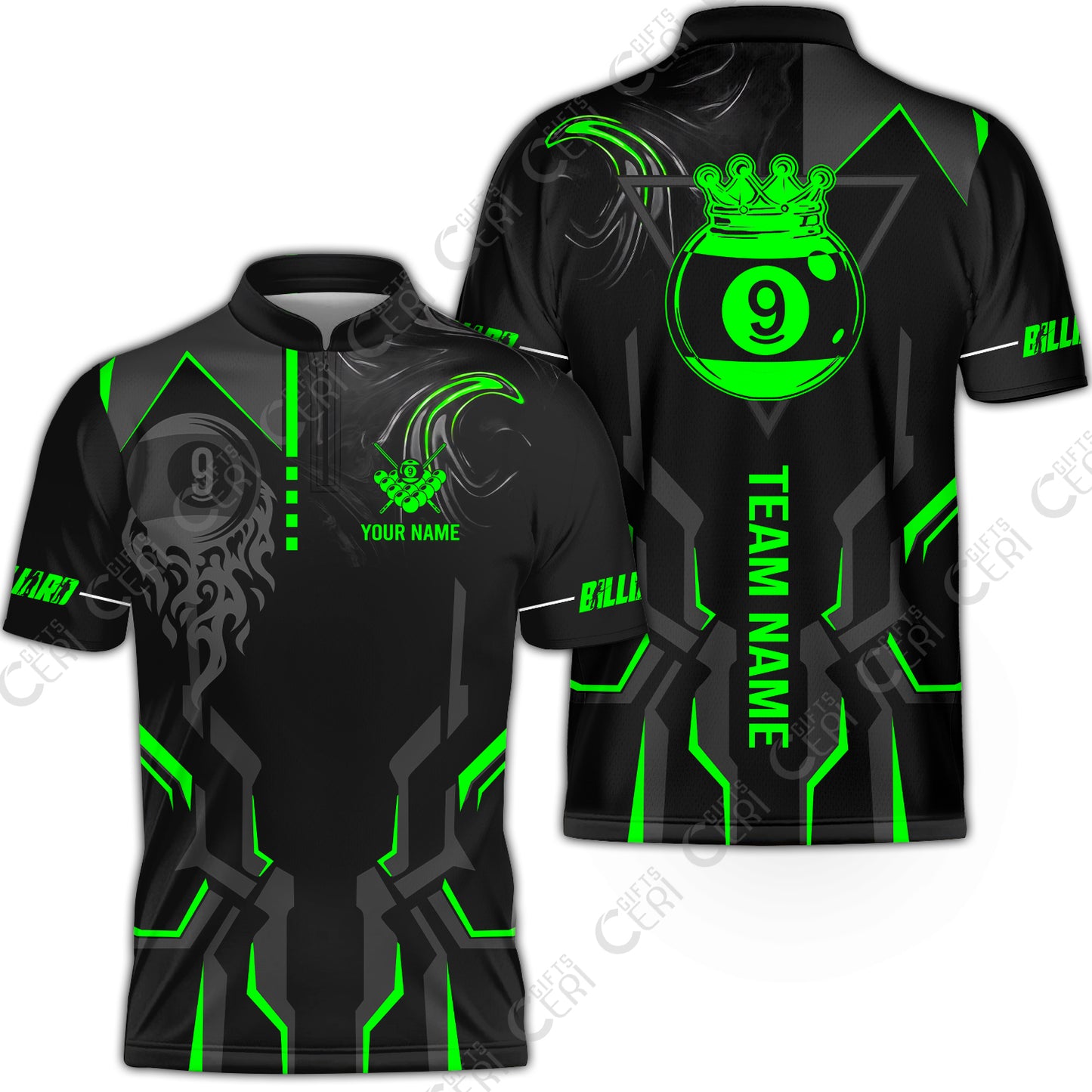 Customized 9 Ball Pool Stand Collar Quarter-Zip Short Sleeve Jersey, 9-Ball Liquid Effect Smoke, Billiard Jerseys