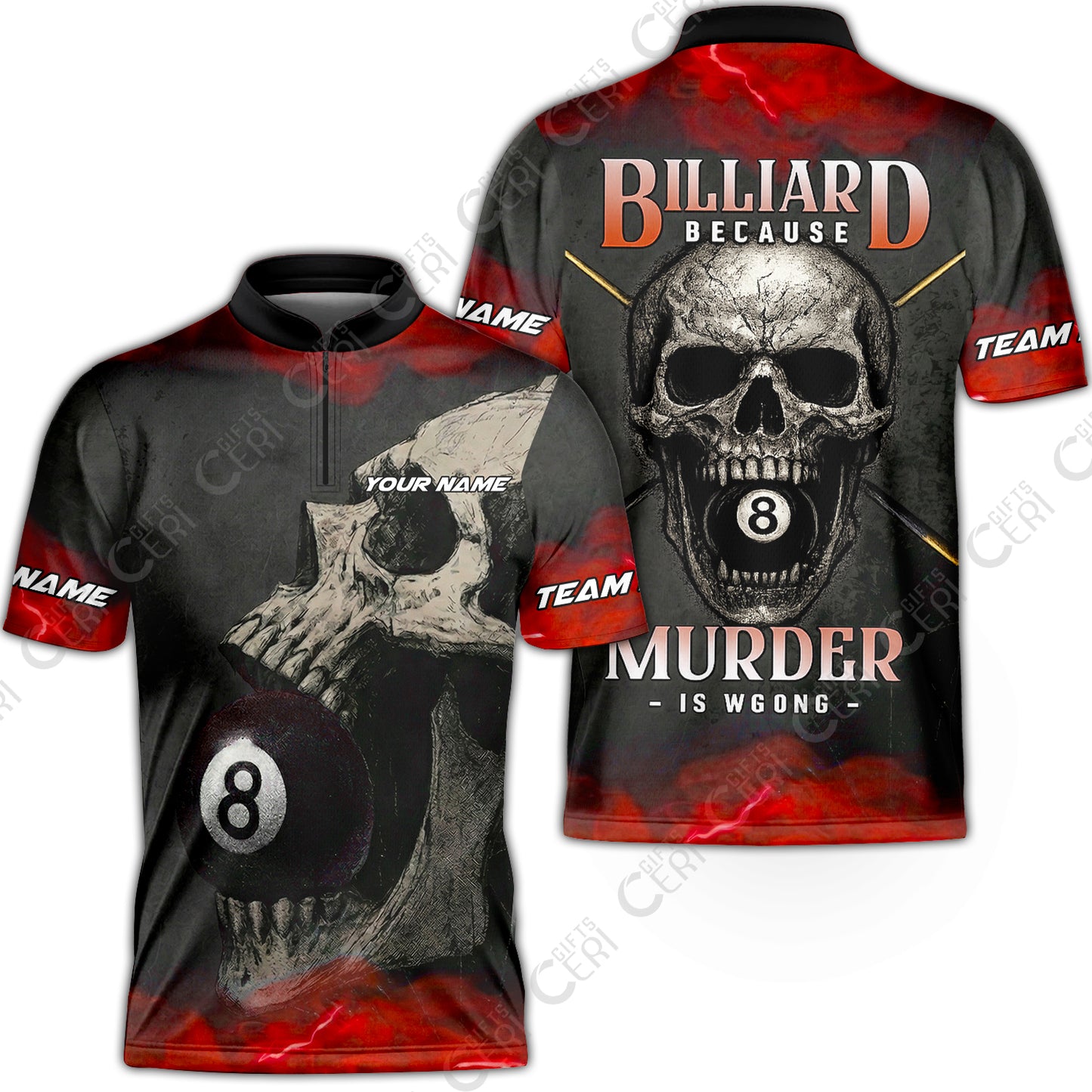 Customized Billiards Stand Collar Quarter-Zip Short Sleeve Jersey, Personalized Death Break 8 Ball Jersey Gift For Billiard Players