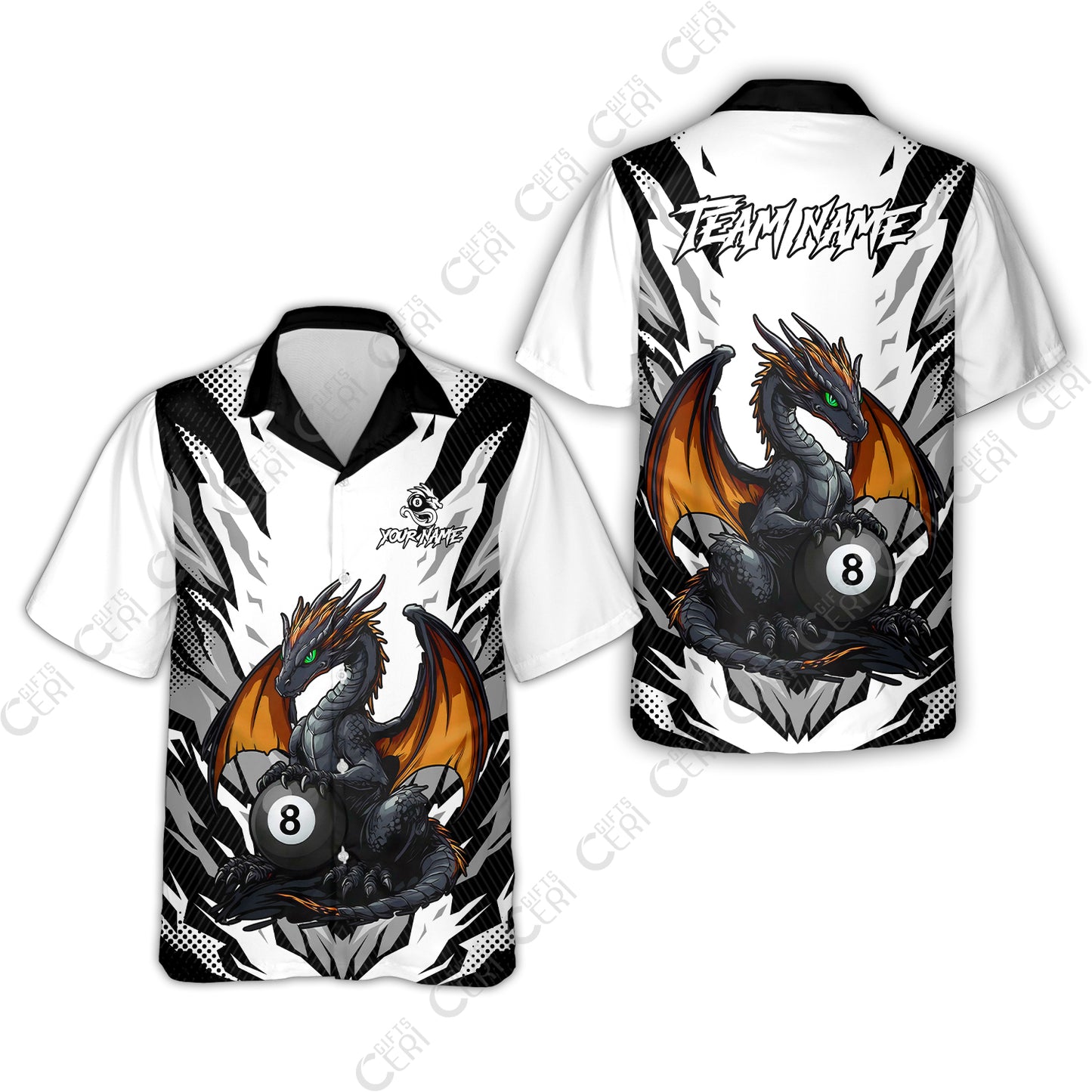 Customized Billiards Hawaiian Shirt, Personalized Baby Dragon 8 Ball Jersey Gift For Billiard Players