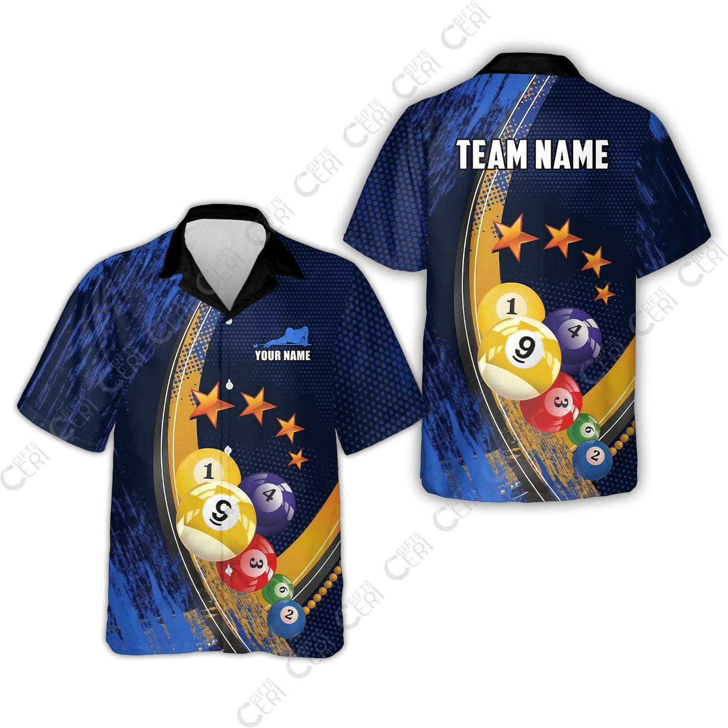 Customized 9 Ball Pool Hawaiian Shirt, Brush Paint Billiards 9-Ball, Personalized Billiards Jersey