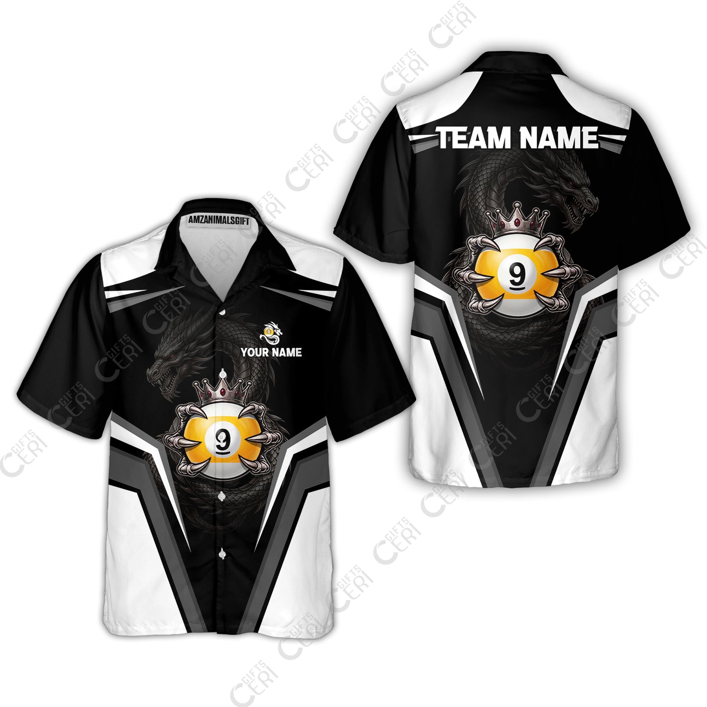 Customized 9 Ball Pool Hawaiian Shirt, Dragon's Holding 9-Ball, Personalized Billiards Jersey