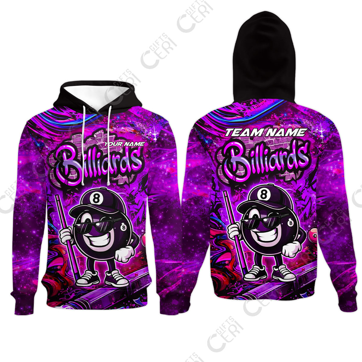 Customized Billiards Hoodies, Personalized Street Graffiti 8 Ball Jersey Gift For Billiard Players