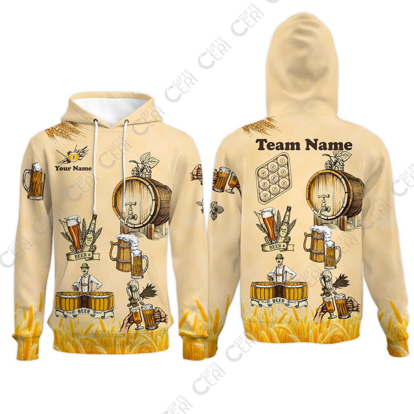 Customized 9 Ball Pool Hoodies, Beer 3 Scale Billiard 9-ball, Personalized Billiards Jersey
