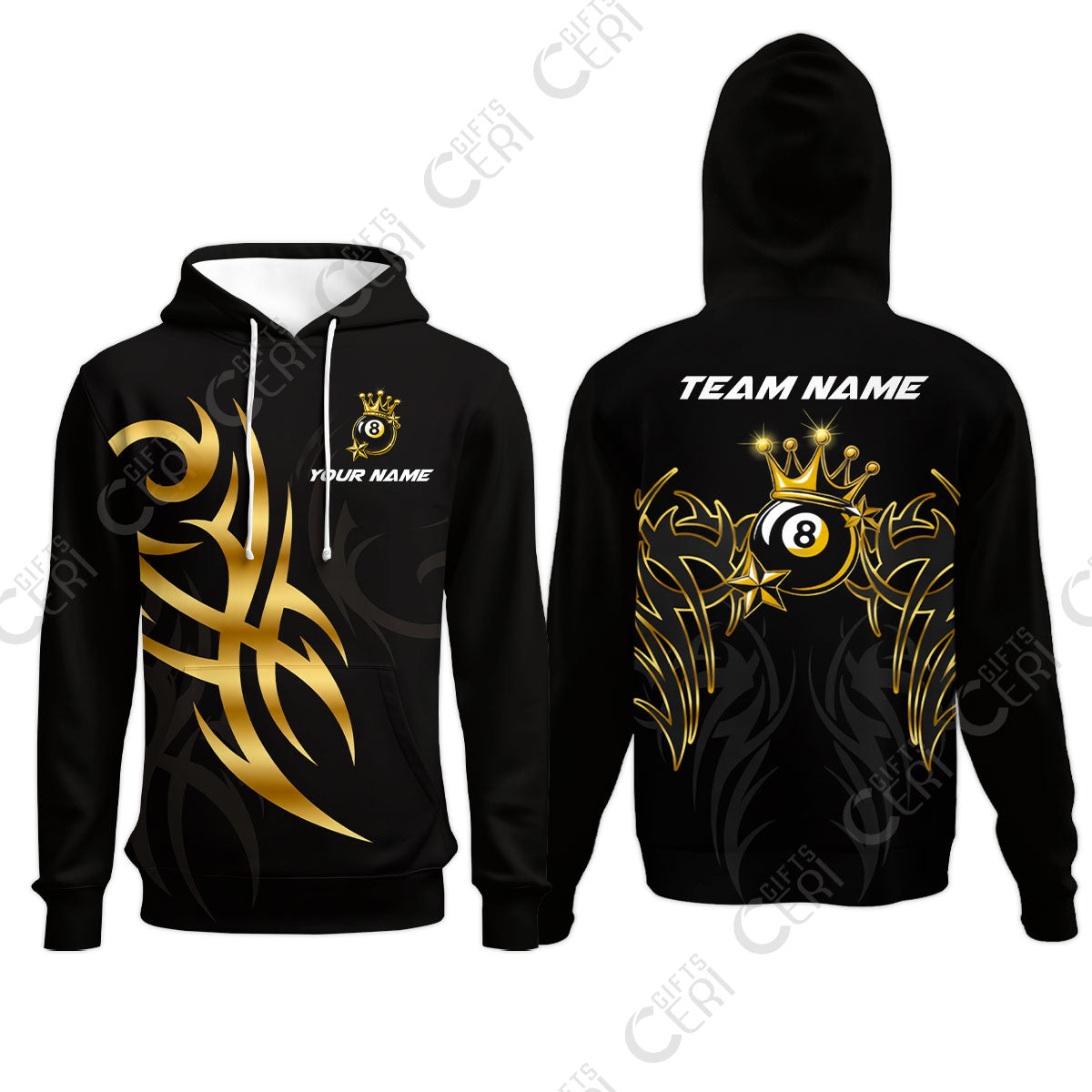 Customized 8 Ball Pool Hoodies, Billiard 8-Ball Crown And Stars, Billiards Jerseys