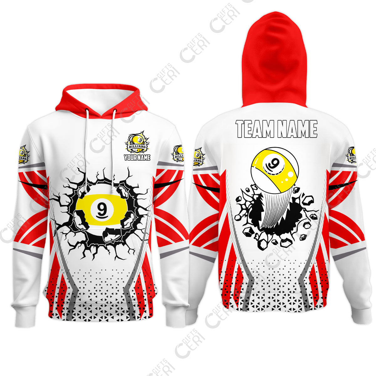 Customized 9 Ball Pool Hoodies, Billiard Triangle Pattern, 9-Ball Breaks The Wall, Billiard Jerseys