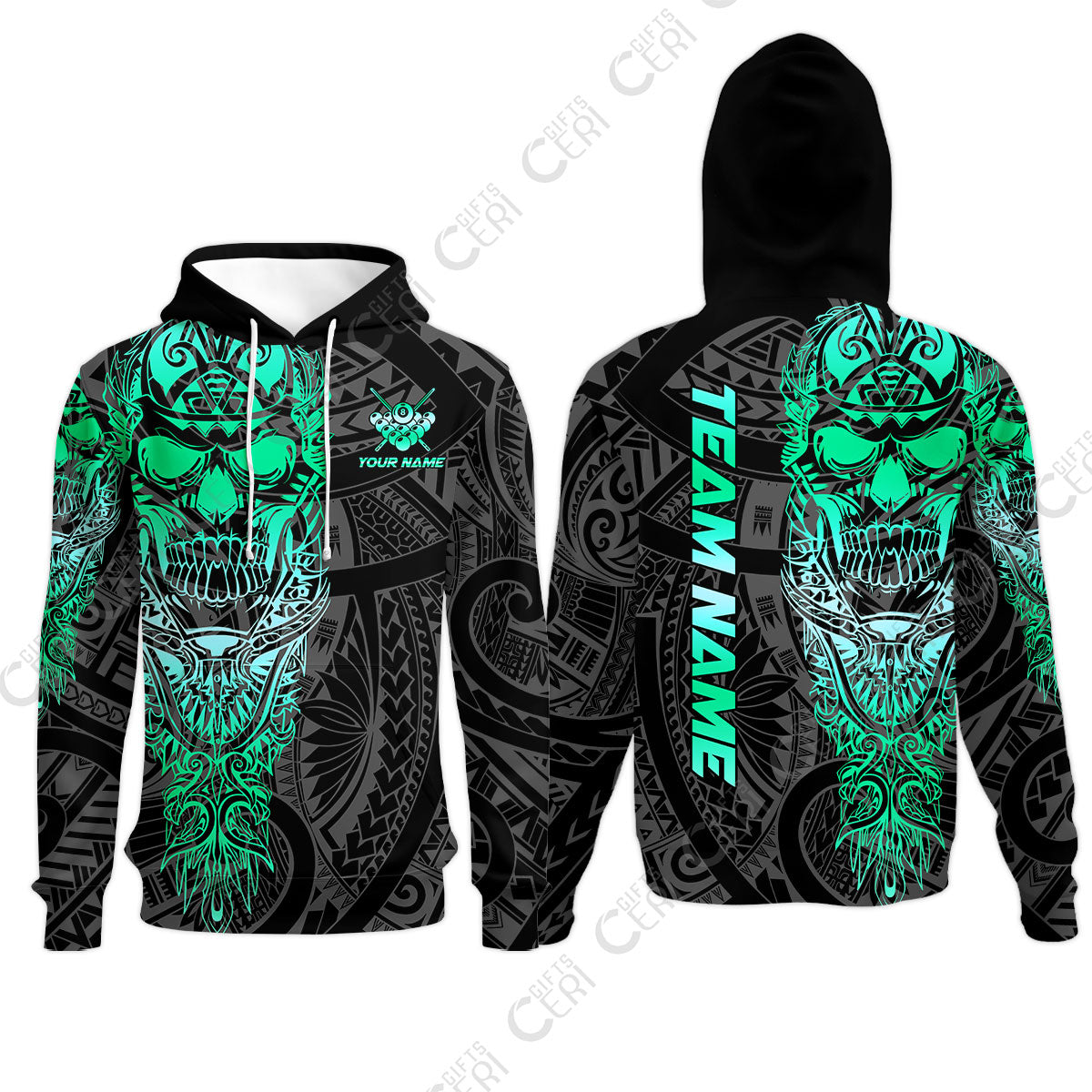 Customized 8 Ball Pool Hoodies, 8-Ball Billiard Ethnic Tribal Style Pattern, Billiards Jerseys
