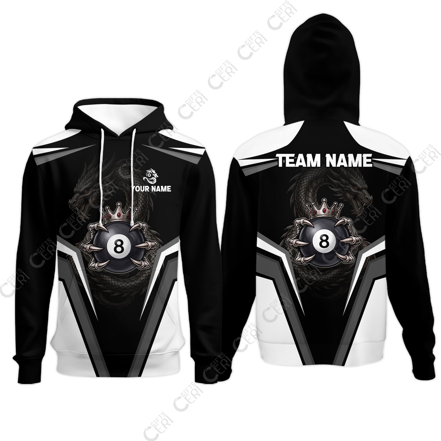Customized 8 Ball Pool Hoodies, Dragon's Holding 8-Ball, Personalized Billiards Jersey