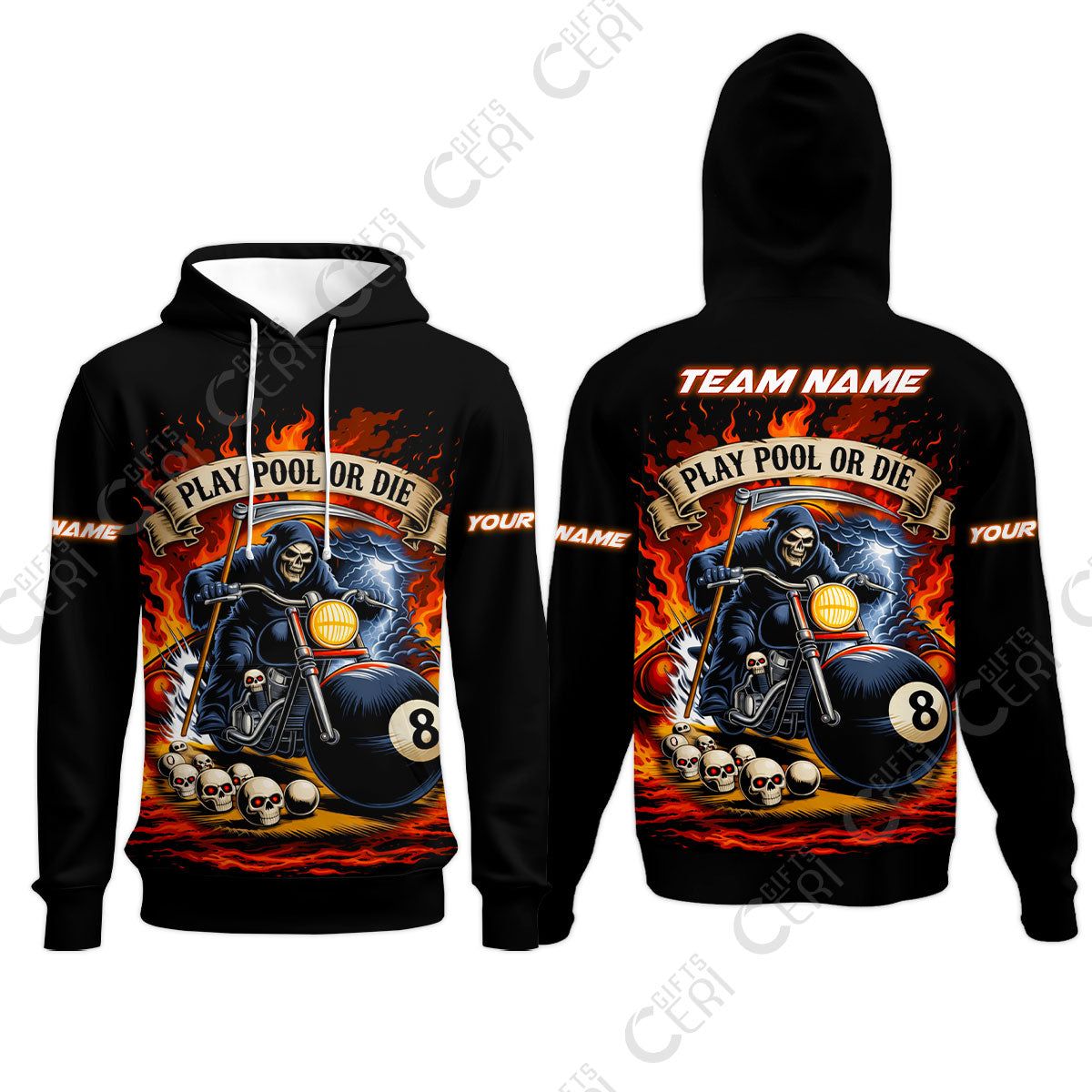Customized 8 Ball Pool Hoodies, Billiards 8-Ball Hell Riders, Billiards Jerseys
