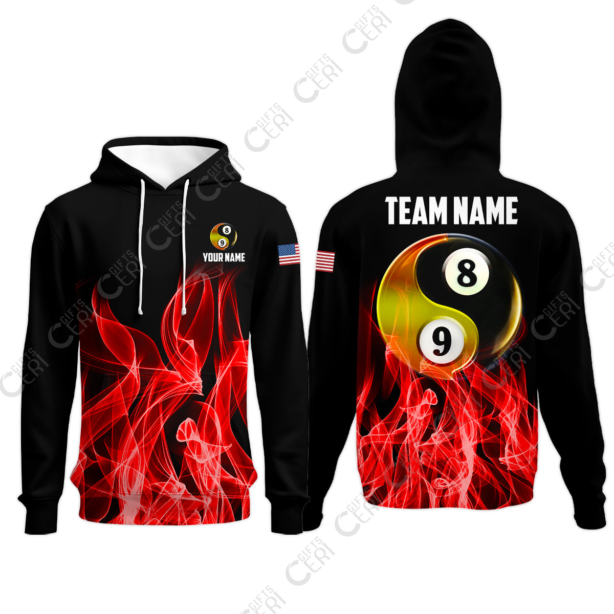 Customized Billiard Hoodies, Billiard 8-Ball And 9-Ball Yin-Yang Flame, Billiard Jerseys