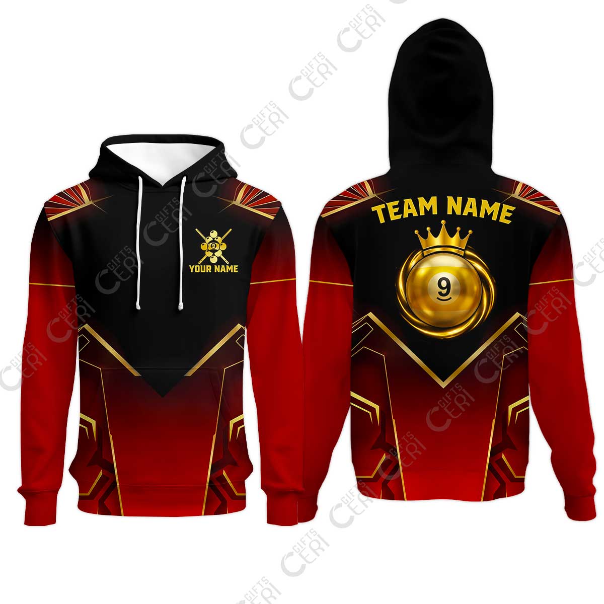 Customized 9 Ball Pool Hoodies, Tech-Futuristic 3 Scale 9-Ball, Personalized Billiards Jersey