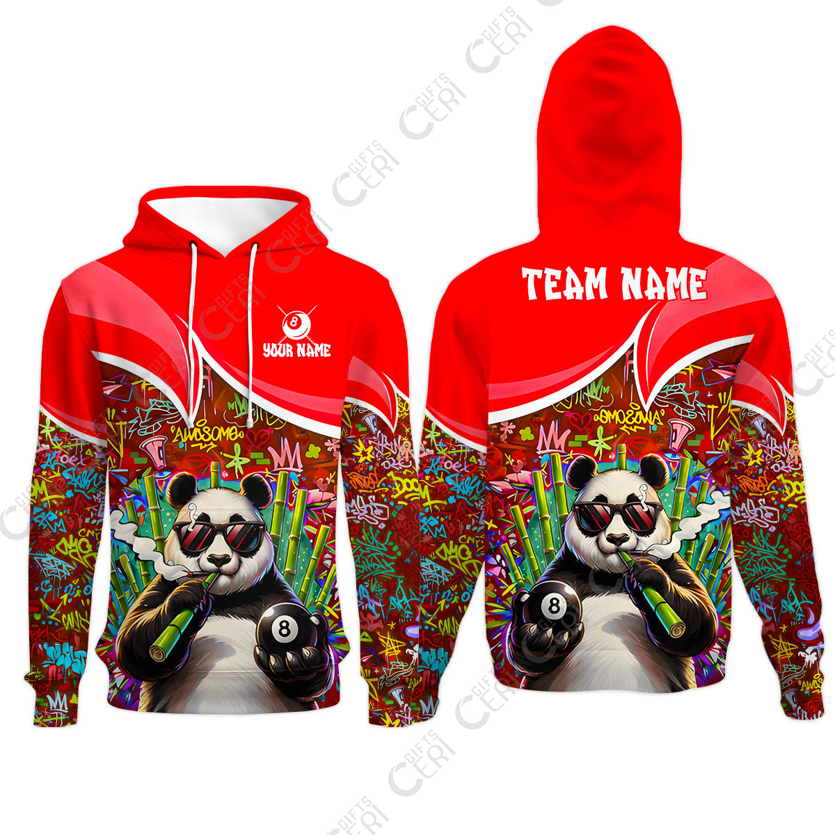 Customized 8 Ball Pool Hoodies, 8-Ball Panda Bamboo Billiards, Billiards Jerseys