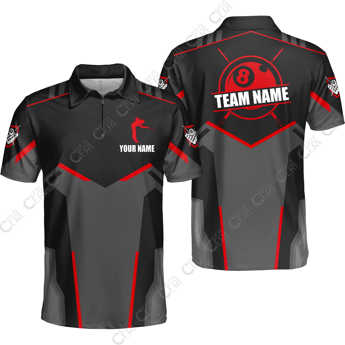 Customized 8 Ball Pool Quarter-Zip Polo Shirt, Billiards Man Vector 8-Ball, Billiards Jerseys