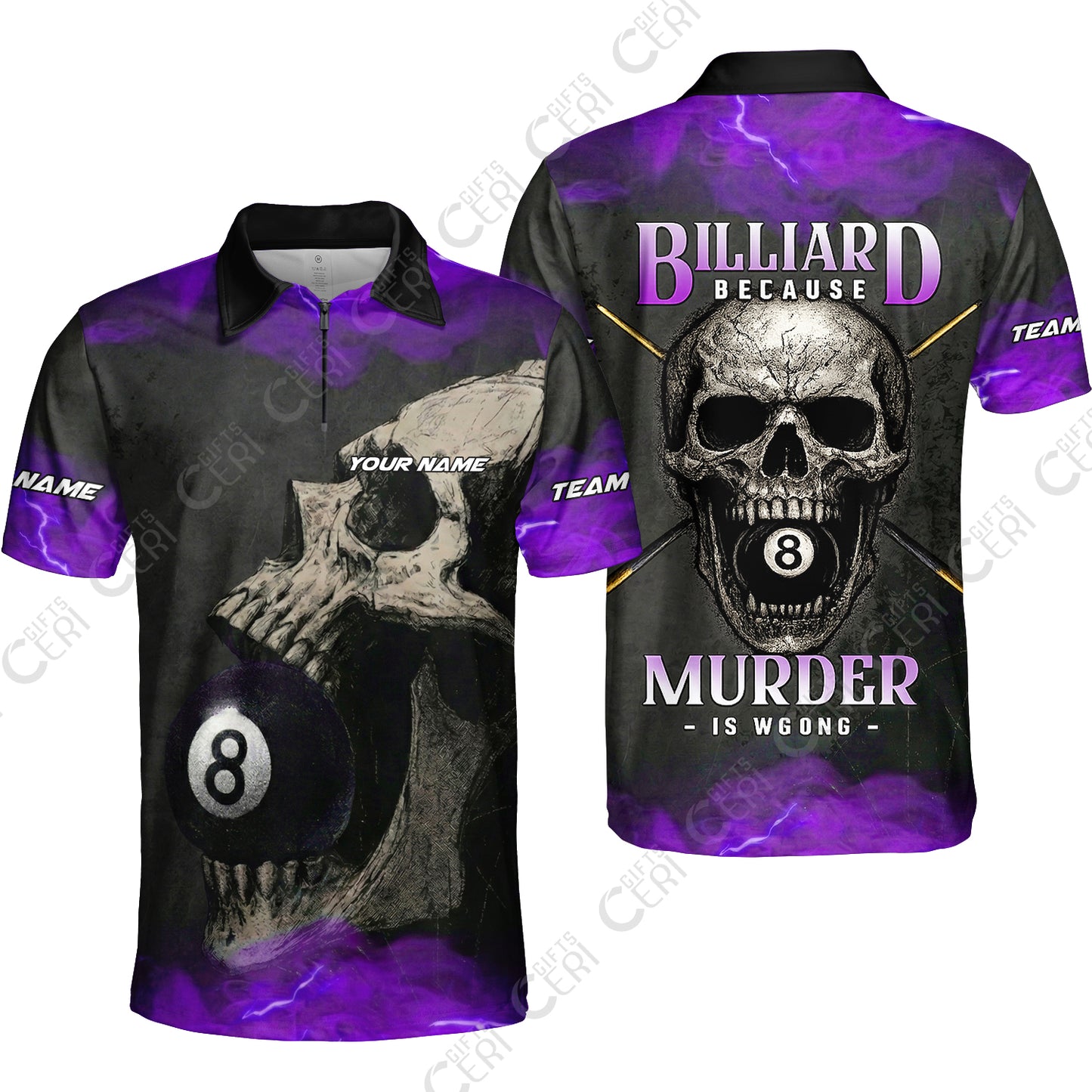 Customized Billiards Quarter-Zip Polo Shirt, Personalized Death Break 8 Ball Jersey Gift For Billiard Players