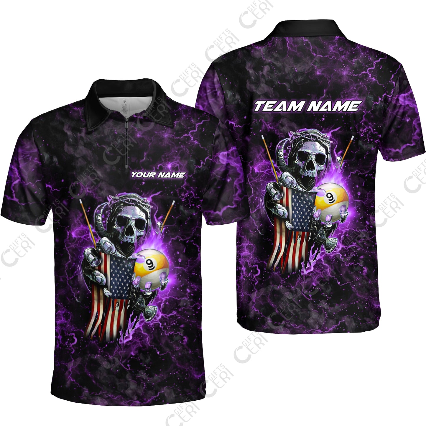 Customized Billiards Quarter-Zip Polo Shirt, Personalized Ghost Break 9 Ball Jersey Gift For Billiard Players