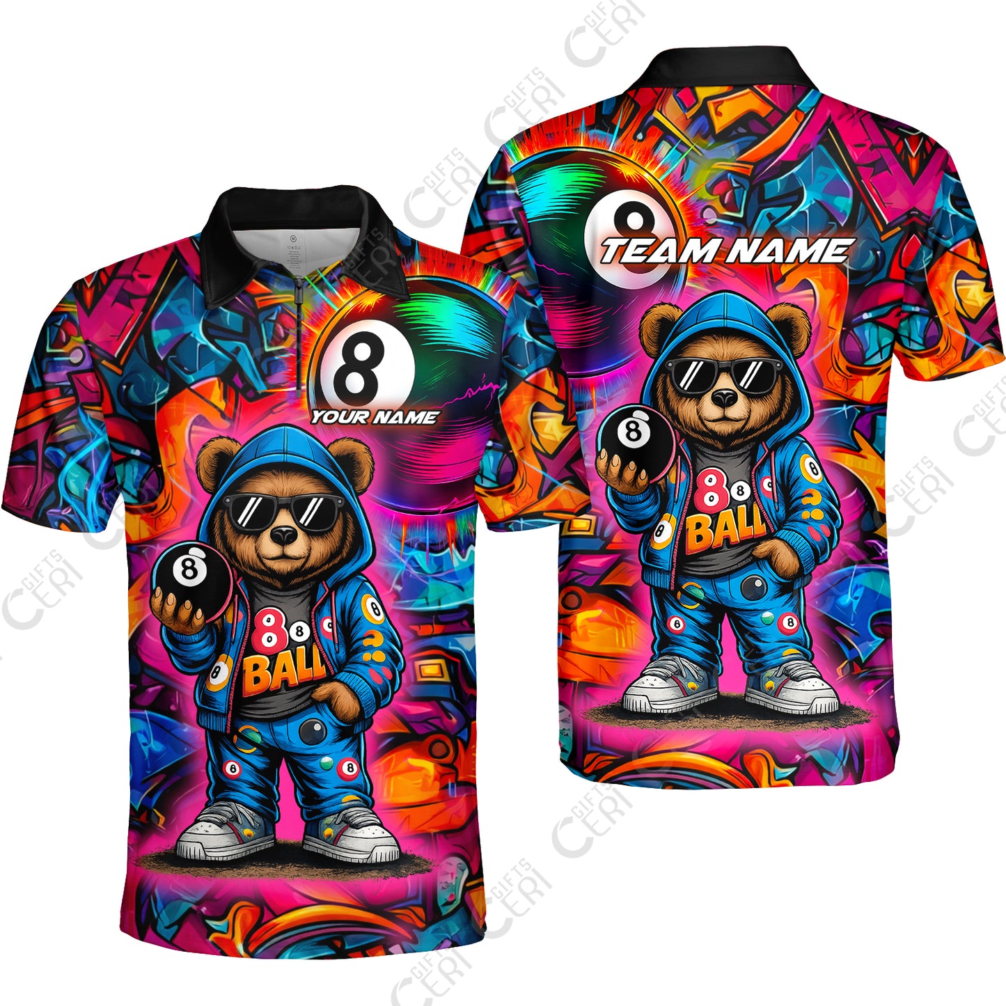 Customized 8 Ball Pool Quarter-Zip Polo Shirt, Billiard 8-Ball Street Legend, Billiards Jerseys