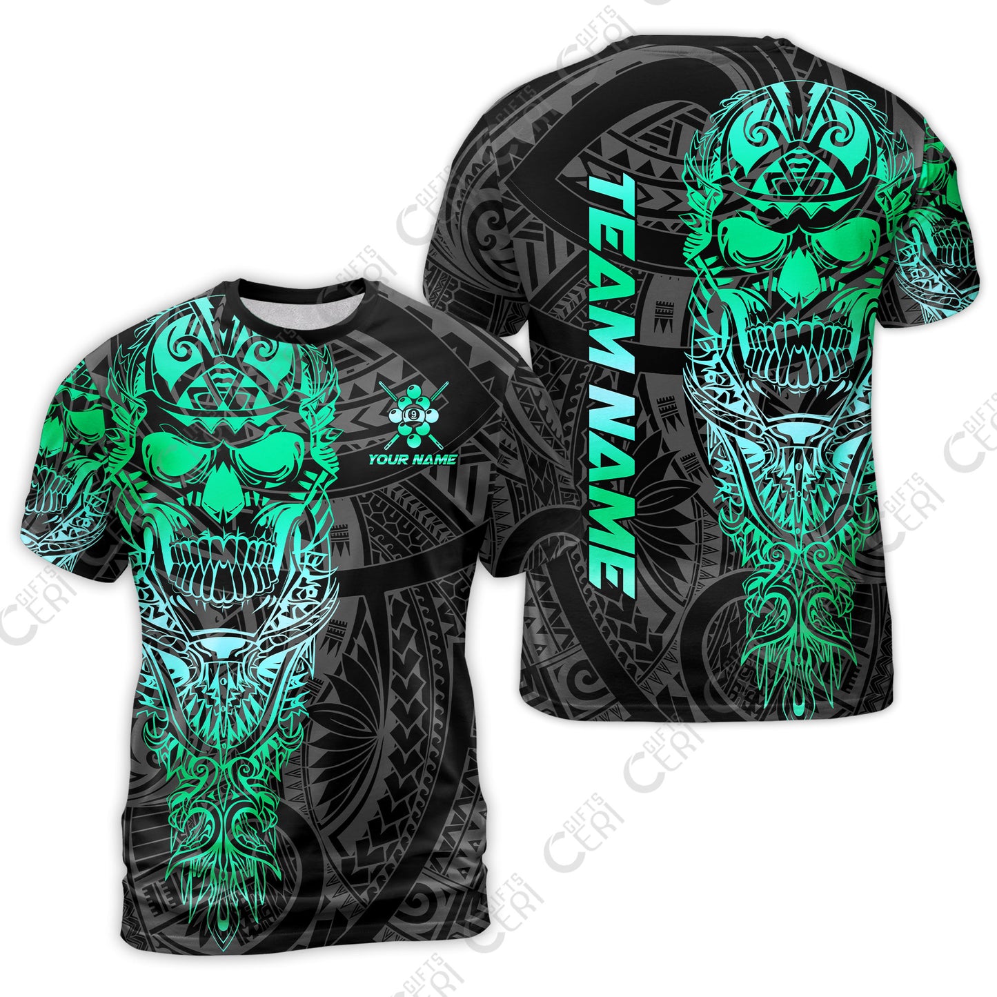 Customized 9 Ball Pool T-Shirt, 9-Ball Billiard Ethnic Tribal Style Pattern, Billiards Jerseys