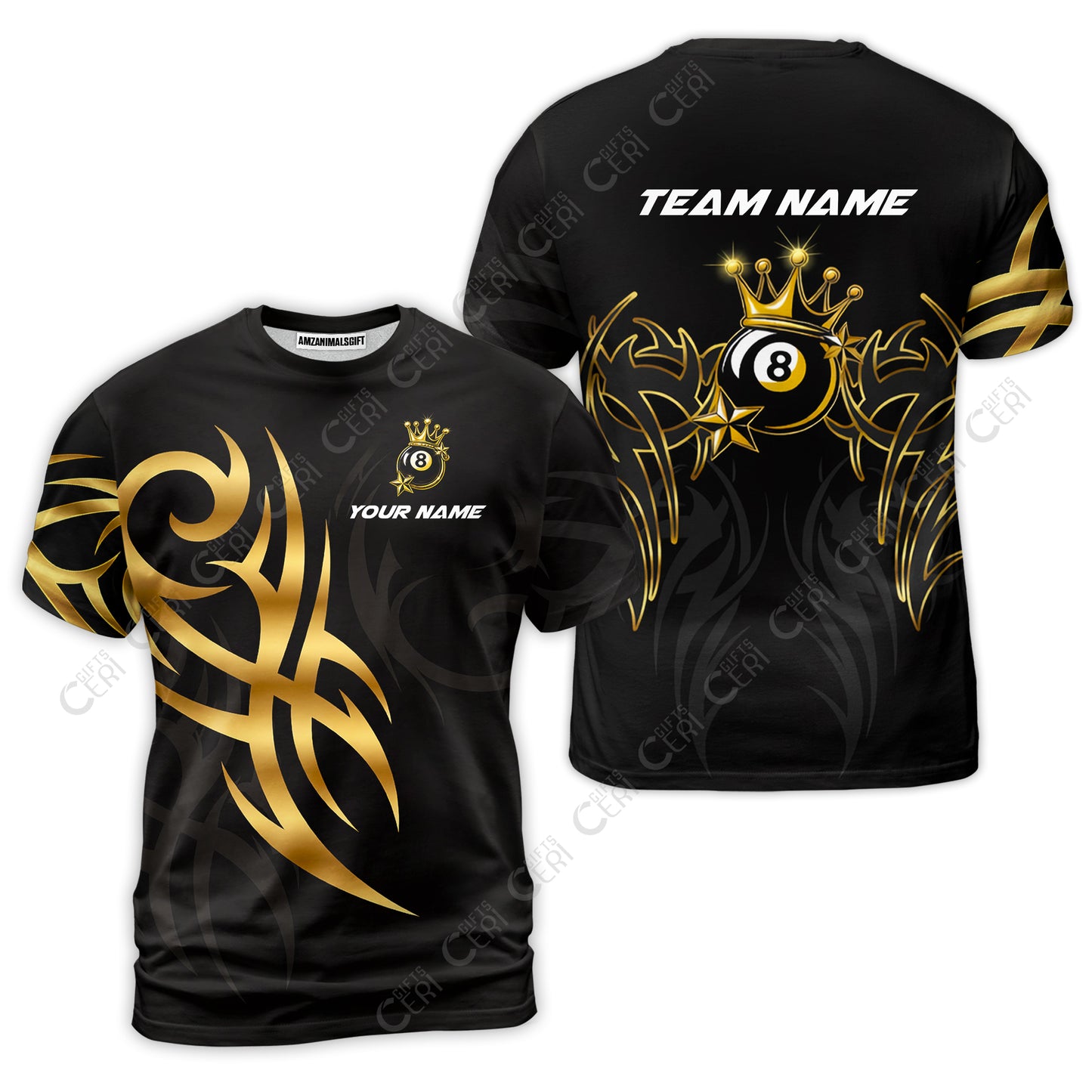 Customized 8 Ball Pool T-Shirt, Billiard 8-Ball Crown And Stars, Billiards Jerseys