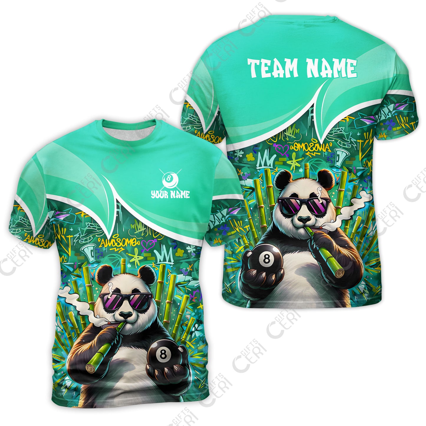 Customized 8 Ball Pool T-Shirt, 8-Ball Panda Bamboo Billiards, Billiards Jerseys