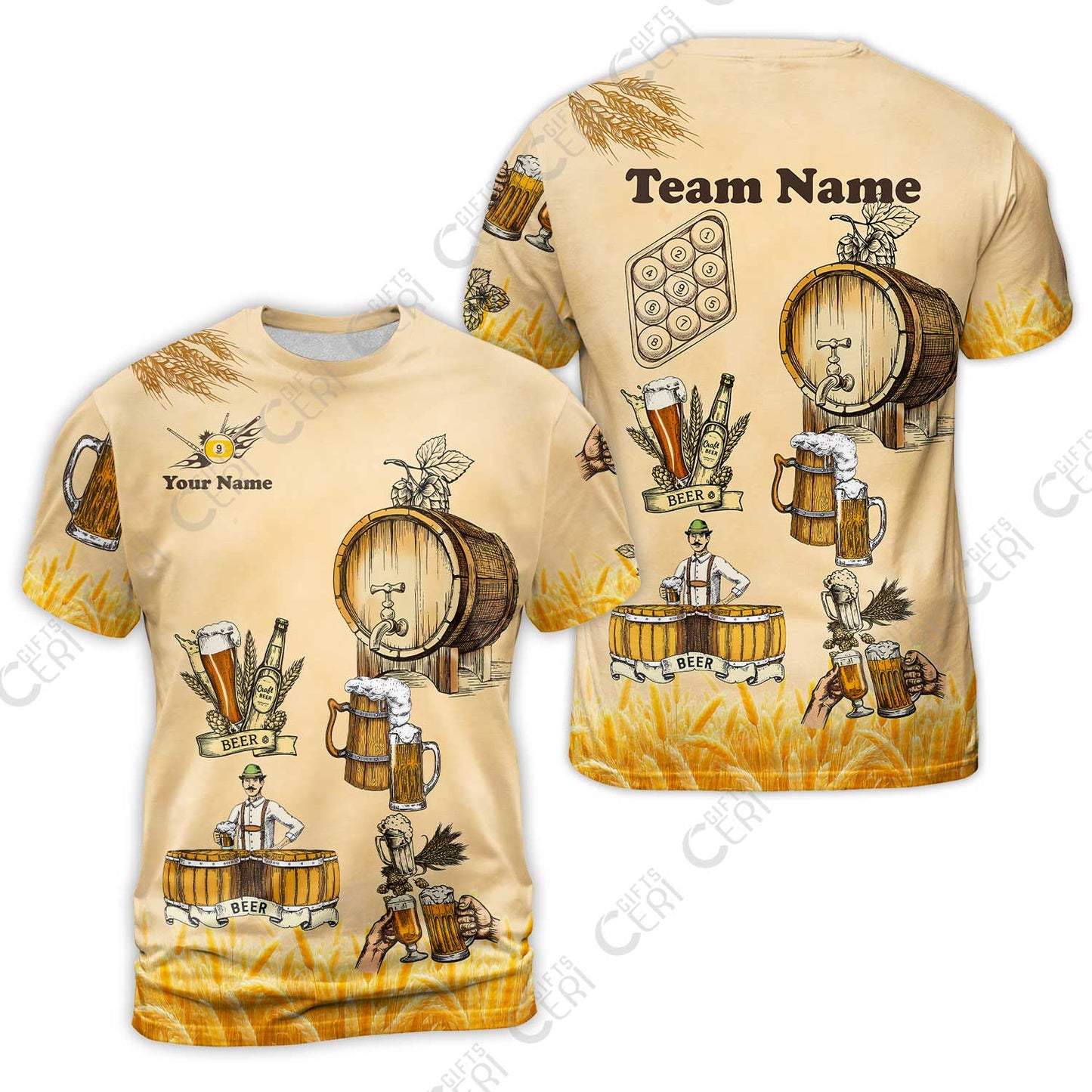 Customized 9 Ball Pool T-Shirt, Beer 3 Scale Billiard 9-ball, Personalized Billiards Jersey