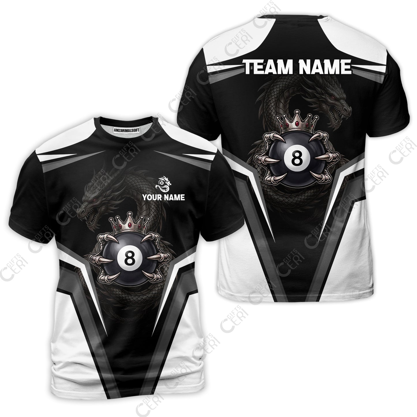 Customized 8 Ball Pool T-Shirt, Dragon's Holding 8-Ball, Personalized Billiards Jersey