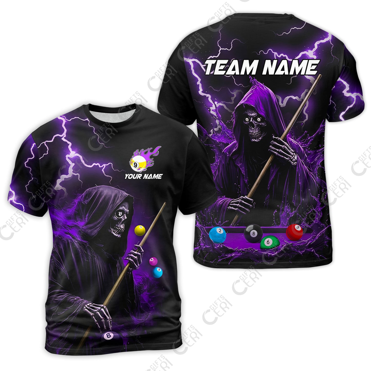 Customized 9 Ball Pool T-Shirt, The Death Plays Billiards 9-Ball Flame, Billiards Jerseys