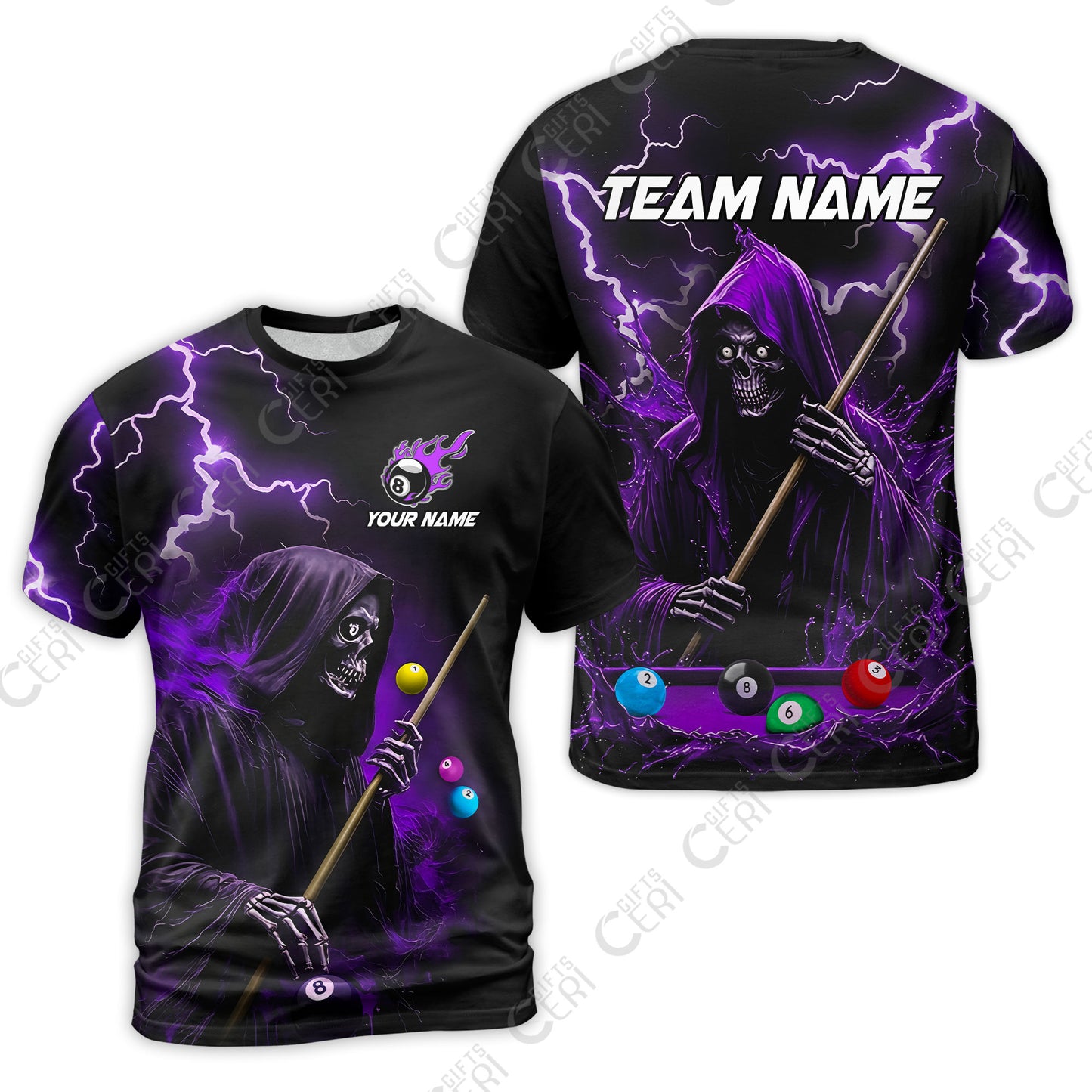 Customized 8 Ball Pool T-Shirt, The Death Plays Billiards 8-Ball Flame, Billiards Jerseys