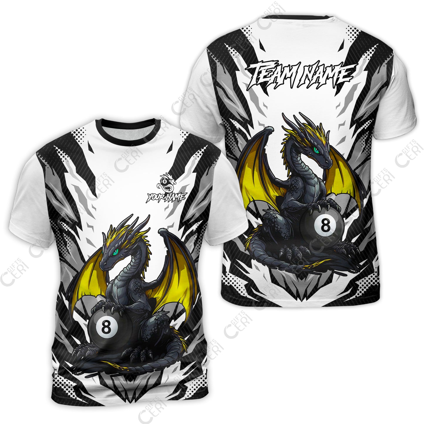 Customized Billiards T-Shirt, Personalized Baby Dragon 8 Ball Jersey Gift For Billiard Players