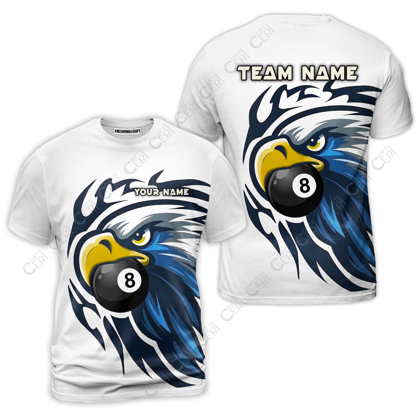 Customized 8 Ball Pool T-Shirt, Eagle Eye 8-Ball, Personalized Billiards Jersey