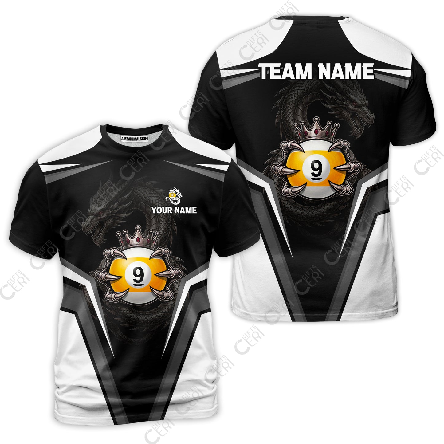 Customized 9 Ball Pool T-Shirt, Dragon's Holding 9-Ball, Personalized Billiards Jersey