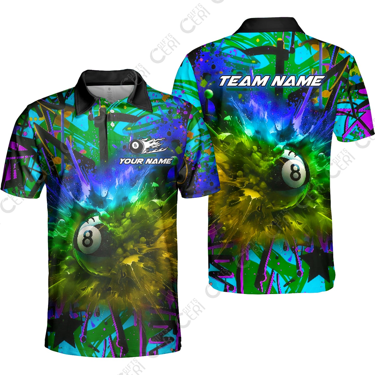 Customized Billiards Unisex Polo Shirt, Personalized Neon Chaos 8 Ball Jersey Gift For Billiard Players