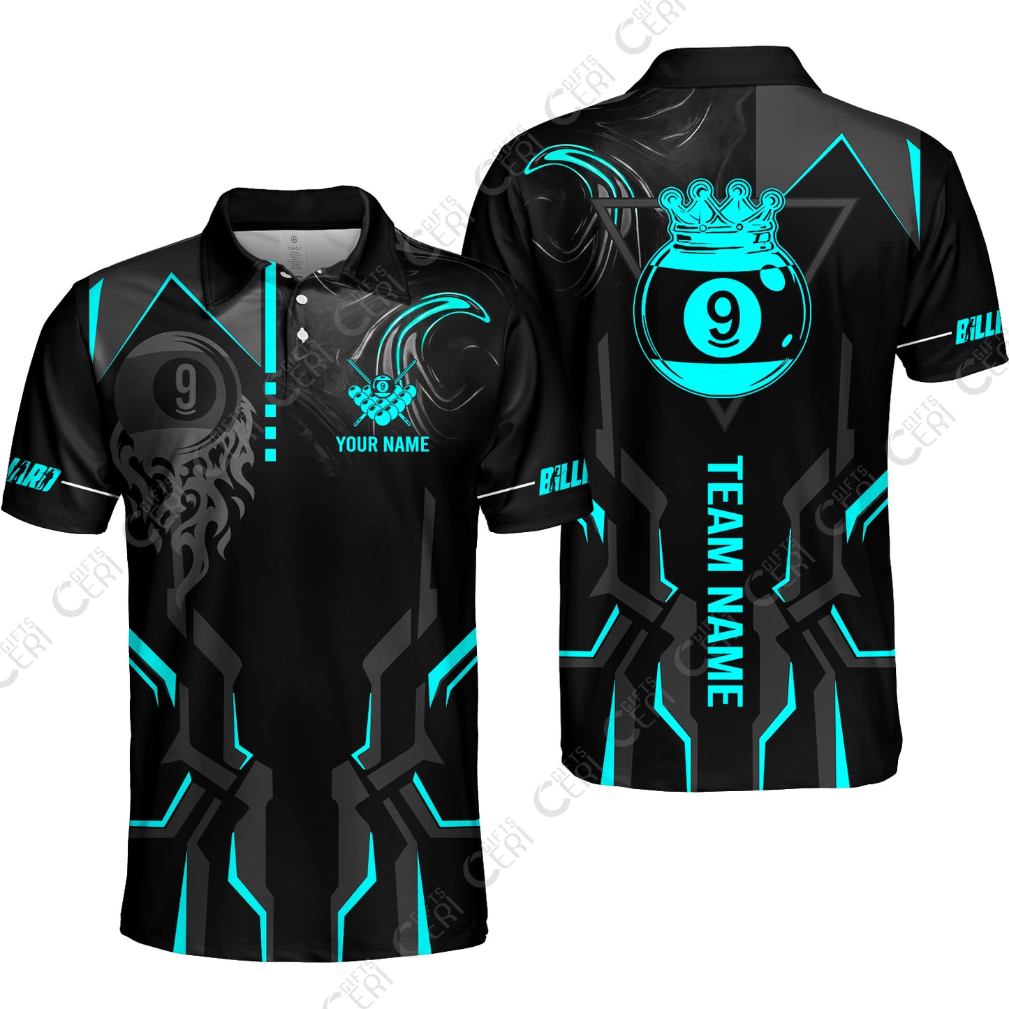 Customized 9 Ball Pool Unisex Polo Shirt, 9-Ball Liquid Effect Smoke, Billiard Jerseys