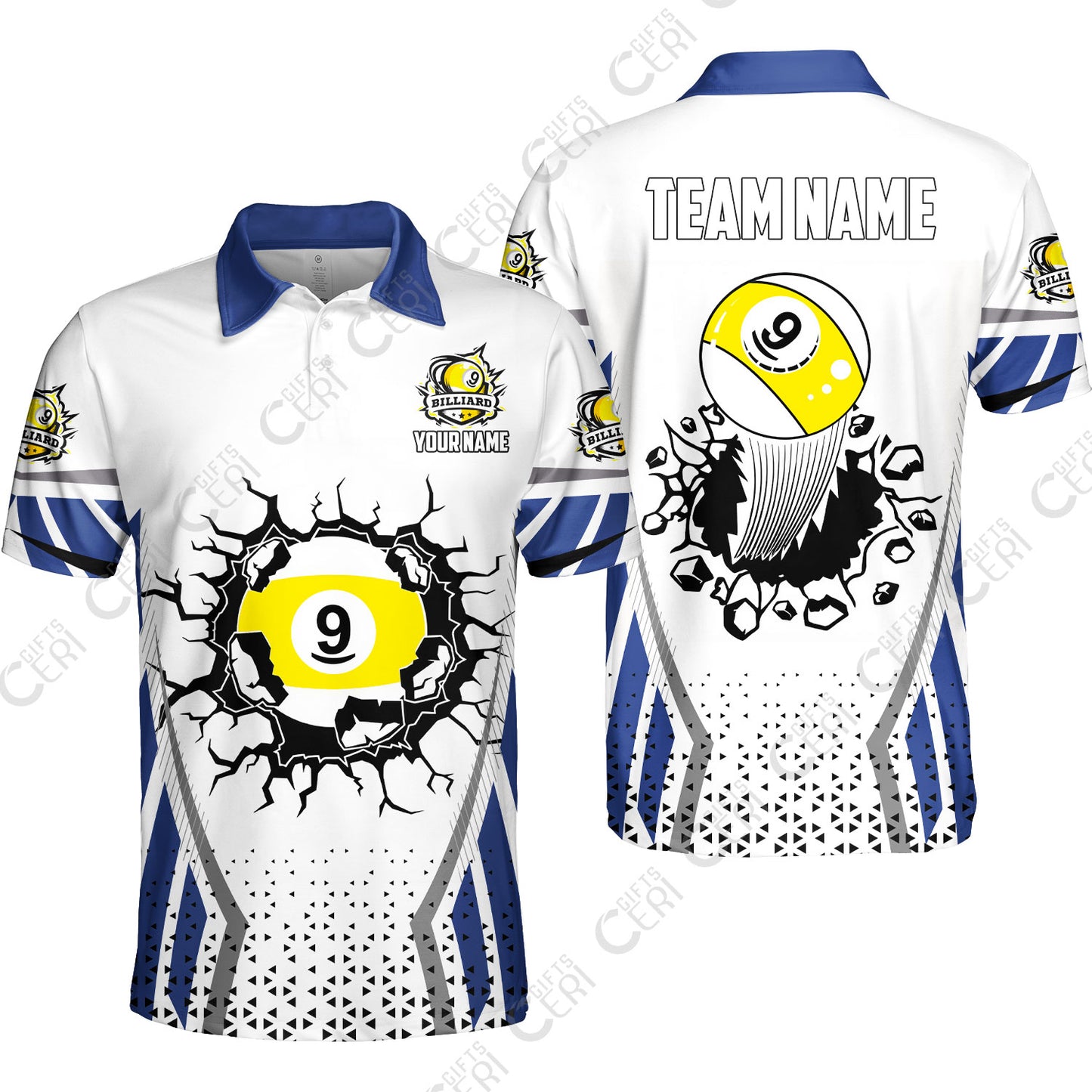 Customized 9 Ball Pool Unisex Polo Shirt, Billiard Triangle Pattern, 9-Ball Breaks The Wall, Billiard Jerseys