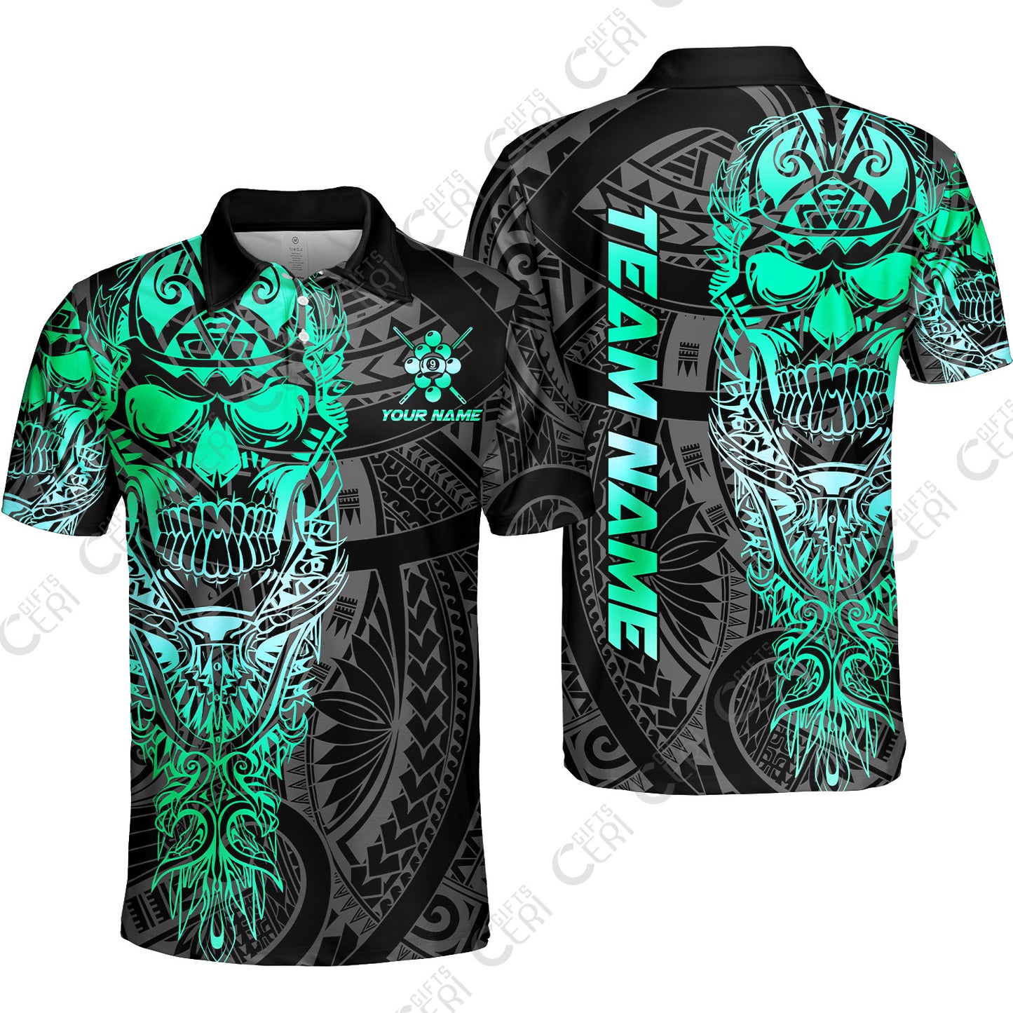 Customized 9 Ball Pool Unisex Polo Shirt, 9-Ball Billiard Ethnic Tribal Style Pattern, Billiards Jerseys