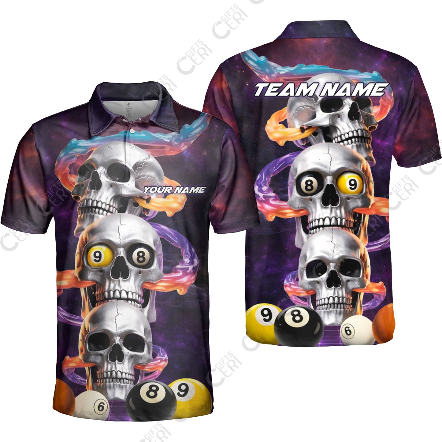 Customized 8 Ball Pool Unisex Polo Shirt, Billiards 8-Ball Galaxy Reaper, Billiards Jerseys