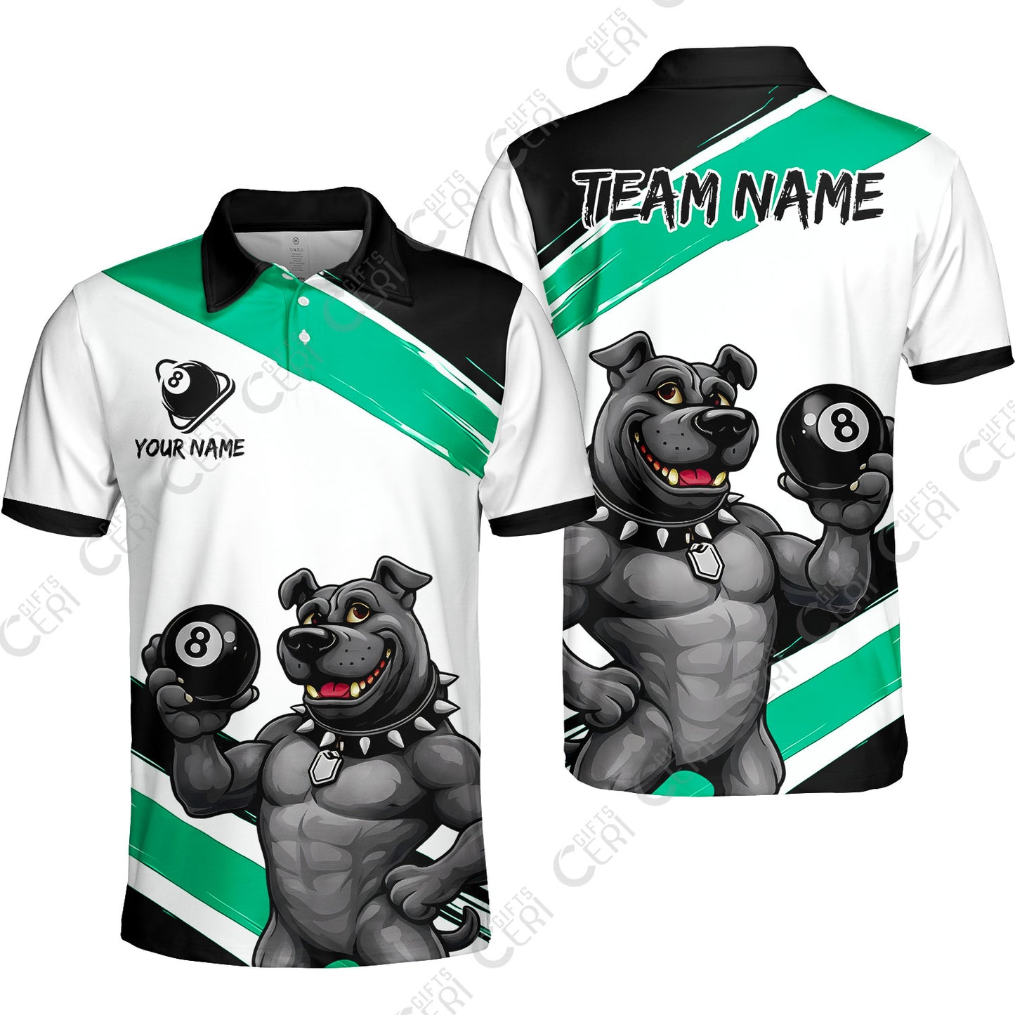 Customized Billiards Unisex Polo Shirt, Personalized Pitbull 8 Ball Jersey Gift For Billiard Players