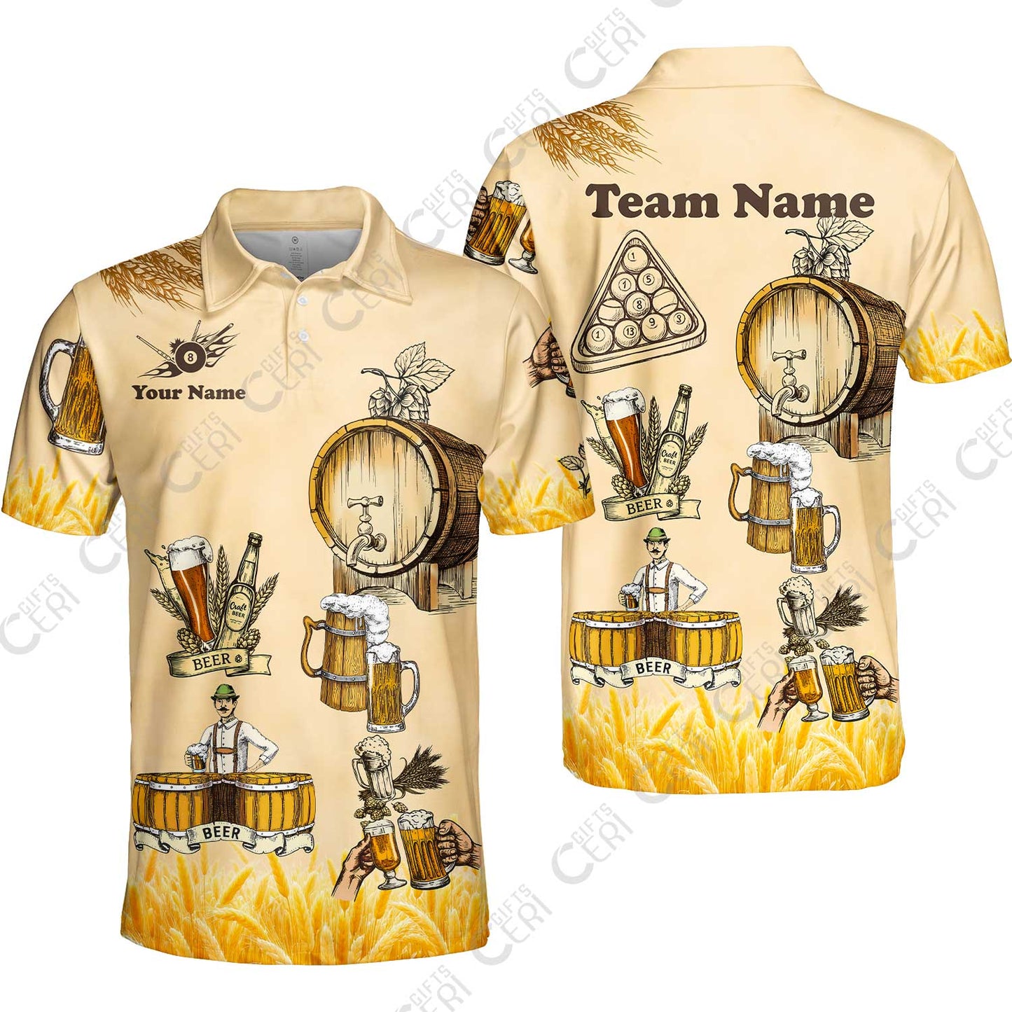 Customized 8 Ball Pool Unisex Polo Shirt, Beer 3 Scale Billiard 8-Ball, Personalized Billiards Jersey