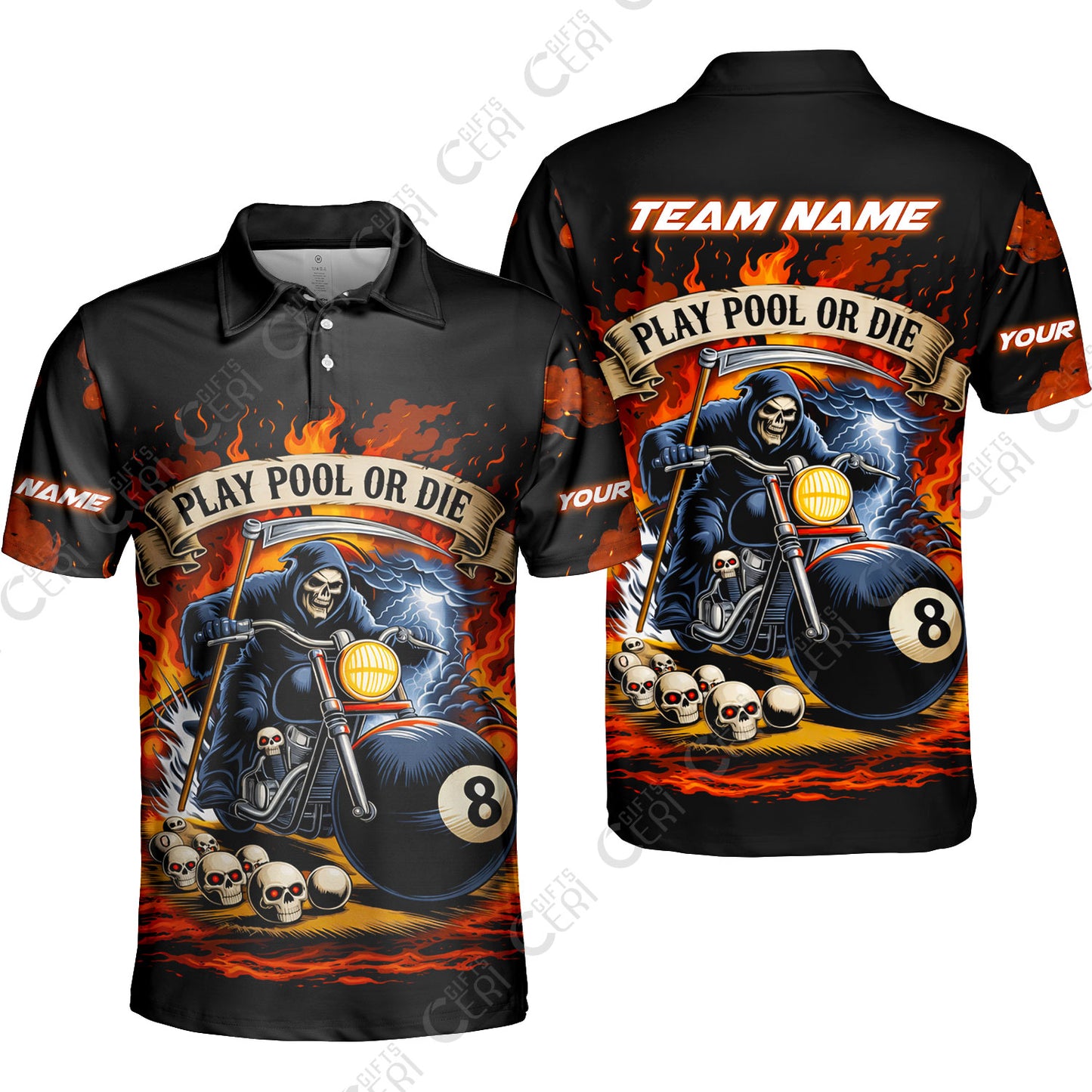 Customized 8 Ball Pool Unisex Polo Shirt, Billiards 8-Ball Hell Riders, Billiards Jerseys
