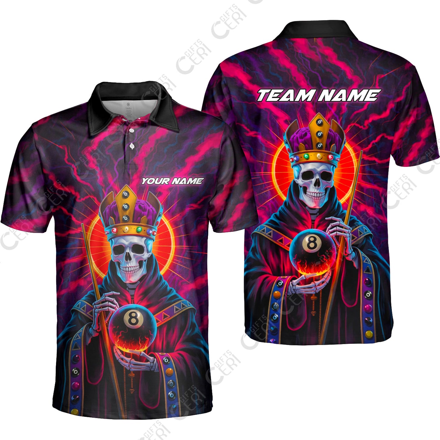 Customized 8 Ball Pool Unisex Polo Shirt, Billiard 8-Ball Necromancer, Billiards Jerseys