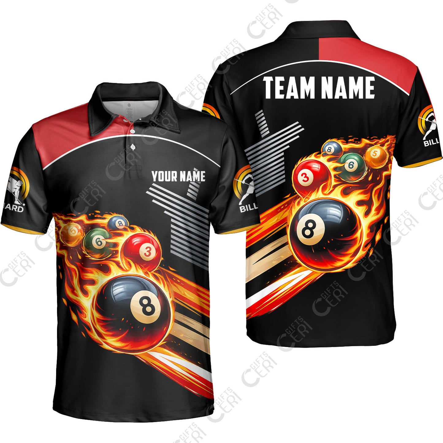 Customized 8 Ball Pool Unisex Polo Shirt, Billiards 8-Ball The Balls Are Burning, Billiards Jerseys