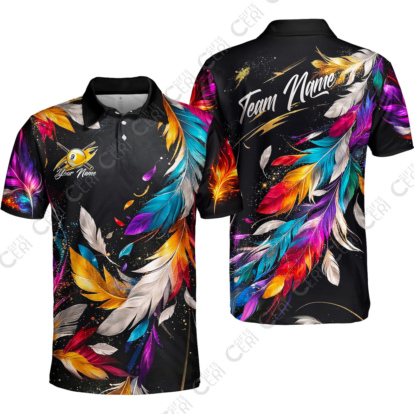 Customized 9 Ball Pool Unisex Polo Shirt, Feather Splash Billiard 9-ball, Personalized Billiards Jersey