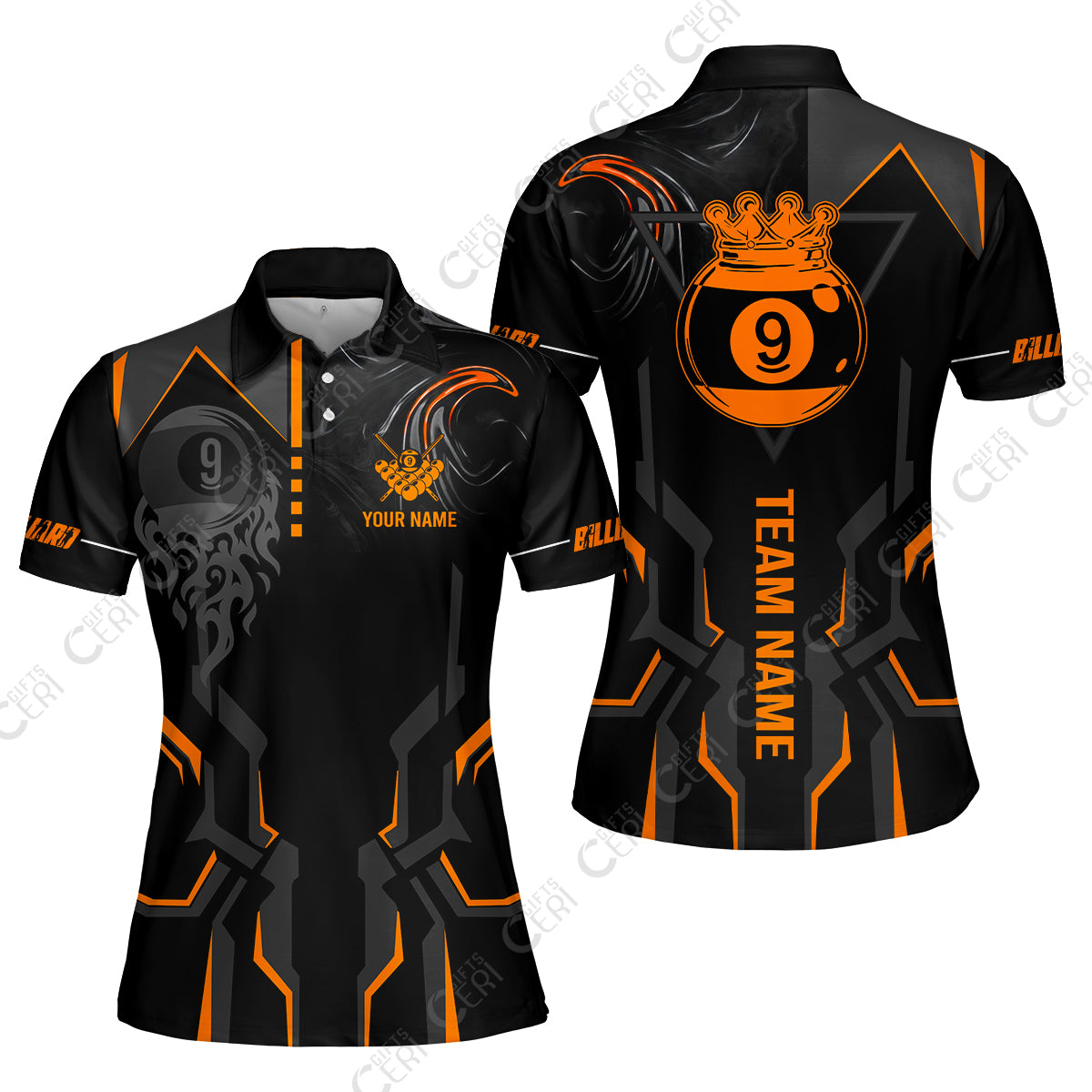 Customized 9 Ball Pool Women Polo Shirt, 9-Ball Liquid Effect Smoke, Billiard Jerseys
