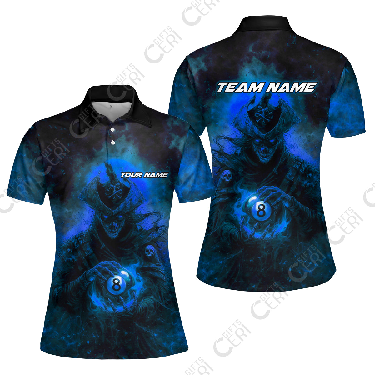 Customized Billiards Women Polo Shirt, Personalized Ghost Captains 8 Ball Jersey Gift For Billiard Players