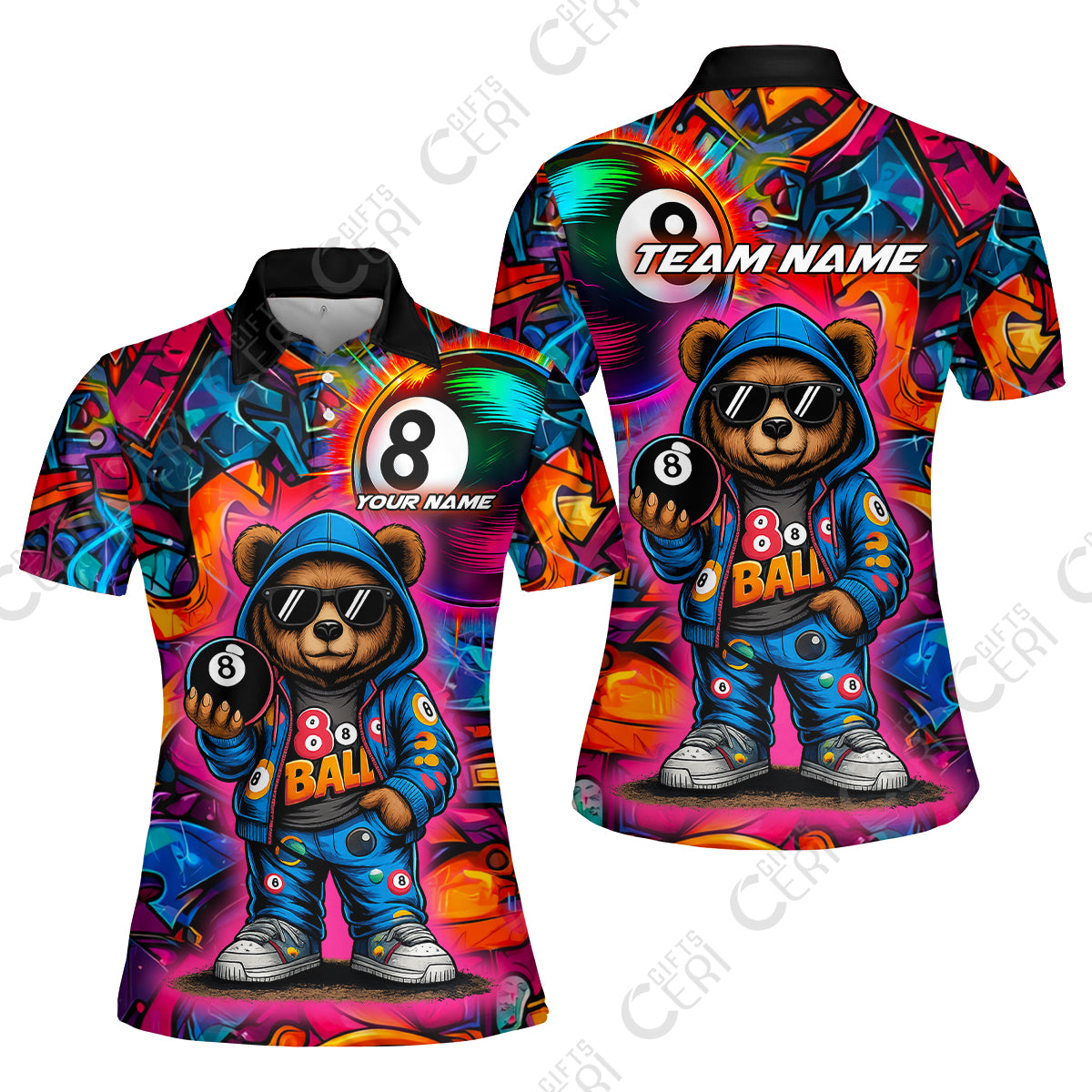 Customized 8 Ball Pool Women Polo Shirt, Billiard 8-Ball Street Legend, Billiards Jerseys