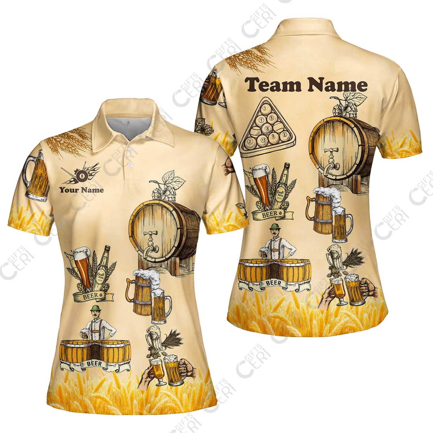 Customized 8 Ball Pool Women Polo Shirt, Beer 3 Scale Billiard 8-Ball, Personalized Billiards Jersey