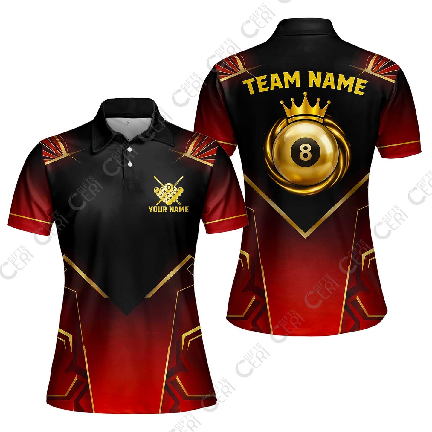 Customized 8 Ball Pool Women Polo Shirt, Tech-Futuristic 3 Scale 8-Ball, Personalized Billiards Jersey
